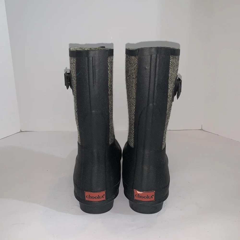 Chooka Rain Boots Womens 10 Black Herringbone Mid Rubber Waterproof EU 40.5